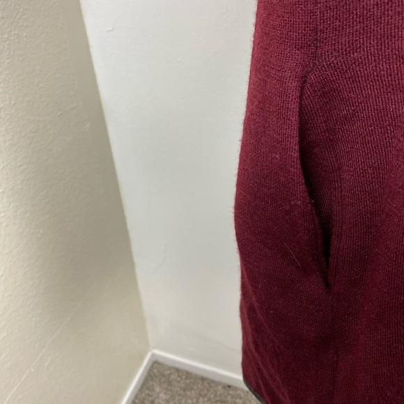 BNCI Black Noir Wool Blend Hooded Open Front Maroon Gray Sweater Cardigan Medium - Picture 5 of 10